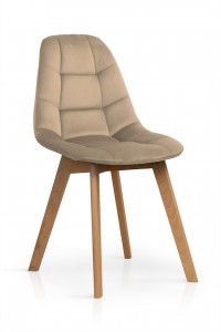 Scaun tapitat cu stofa si picioare din lemn Westa Velvet Cappuccino / Fag, l49xA52xH83 cm