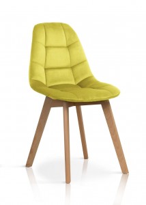 Scaun tapitat cu stofa, cu picioare din lemn Westa Velvet Yellow / Beech, l49xA52xH83 cm