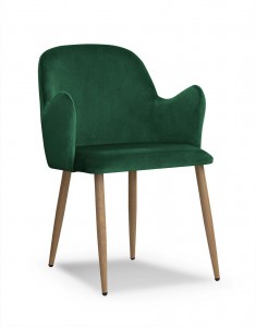 Scaun tapitat cu stofa si picioare metalice Camel Velvet Verde / Stejar, l58xA63xH84 cm