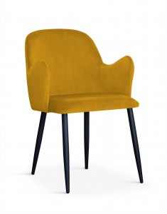 Scaun tapitat cu stofa si picioare metalice Camel Velvet Mustariu / Negru, l58xA63xH84 cm