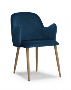 Scaun tapitat cu stofa si picioare metalice Camel Velvet Bleumarin / Stejar, l58xA63xH84 cm