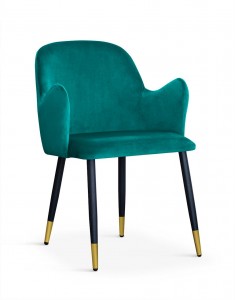 Scaun tapitat cu stofa si picioare metalice Camel Velvet Turcoaz / Negru / Auriu, l58xA63xH84 cm