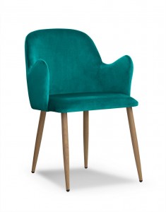 Scaun tapitat cu stofa si picioare metalice Camel Velvet Turcoaz / Stejar, l58xA63xH84 cm