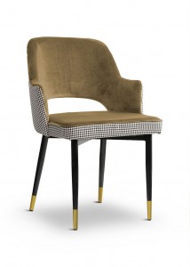 Scaun tapitat cu stofa, cu picioare metalice Cesar Pepitka Beige / Black / Gold, l55xA64xH85 cm