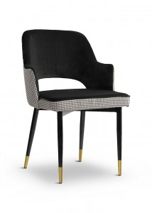 Scaun tapitat cu stofa, cu picioare metalice Cesar Pepitka Black / Gold, l55xA64xH85 cm