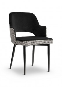 Scaun tapitat cu stofa, cu picioare metalice Cesar Pepitka Black, l55xA64xH85 cm