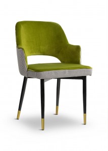 Scaun tapitat cu stofa, cu picioare metalice Cesar Pepitka Olive / Black / Gold, l55xA64xH85 cm