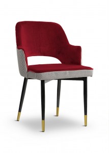 Scaun tapitat cu stofa, cu picioare metalice Cesar Pepitka Red / Black / Gold, l55xA64xH85 cm