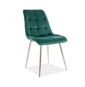 Scaun tapitat cu stofa si picioare metalice Chase Velvet Verde Inchis / Crom, l50xA58xH88 cm