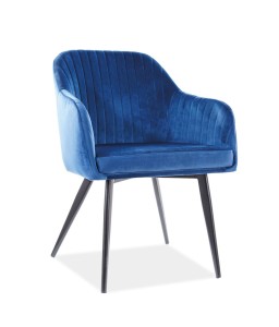 Scaun tapitat cu stofa si picioare metalice Eleanor Velvet Bleumarin / Negru, l59xA62xH81 cm