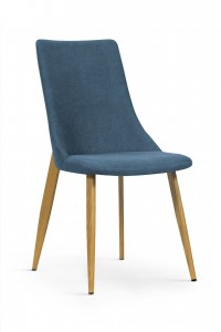 Scaun tapitat cu stofa, cu picioare metalice Eliza Blue / Oak, l45xA60xH91 cm
