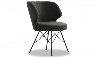 Set 2 scaune tapitate cu stofa, cu picioare metalice Erwan Charcoal, l62xA65xH85 cm