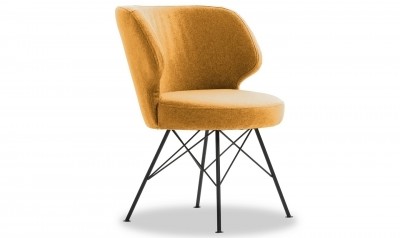 Set 2 scaune tapitate cu stofa, cu picioare metalice Erwan Mustard, l62xA65xH85 cm