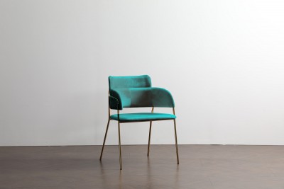 Scaun tapitat cu stofa, cu picioare metalice Eveline Velvet Green, l48xA43xH84 cm