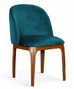 Scaun tapitat cu stofa, cu picioare metalice Grace Turcoaz / Nuc, l53xA56xH83 cm