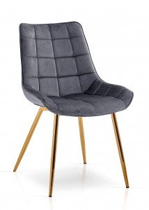Scaun tapitat cu stofa, cu picioare metalice Kair Velvet Gri Inchis / Auriu, l53xA62xH84 cm