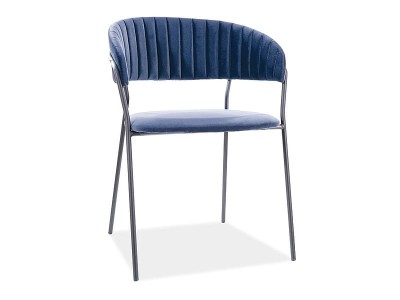 Scaun tapitat cu stofa si picioare metalice Lloyd B Velvet Bleumarin / Negru, l56xA50xH78 cm