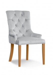 Scaun tapitat cu stofa si picioare din lemn, August Velvet Argintiu / Stejar, l55xA59xH88 cm