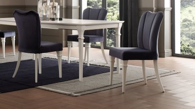 Scaun tapitat cu stofa si picioare din lemn Catherine Velvet Bleumarin / Alb, l59xA43xH96 cm