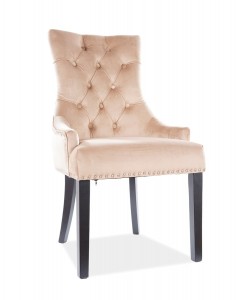 Scaun tapitat cu stofa si picioare din lemn, Eduardo Velvet Bej / Negru, l56xA63xH98 cm