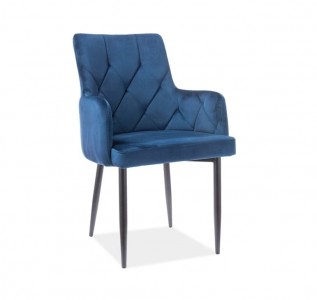 Scaun tapitat cu stofa si picioare metalice Richelle B Velvet Bleumarin / Negru, l57xA55xH87 cm