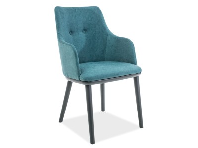 Scaun tapitat cu stofa si picioare din lemn FreidaTurcoaz / Grafit, l52xA48xH86 cm