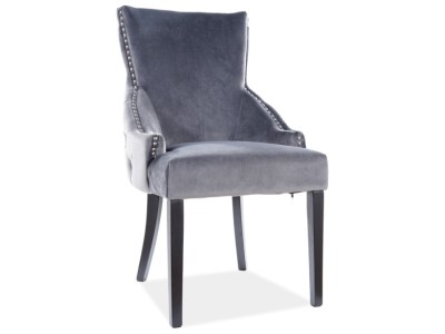 Scaun tapitat cu stofa si picioare din lemn, Georgianne Velvet Gri / Negru, l56xA64xH96 cm