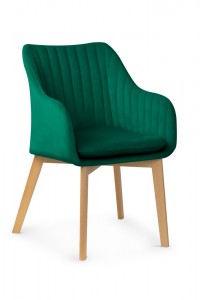 Scaun tapitat cu stofa si picioare din lemn, Huan II Verde / Fag, l61xA63xH86 cm