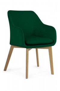 Scaun tapitat cu stofa si picioare din lemn, Huan Verde / Fag, l61xA63xH86 cm