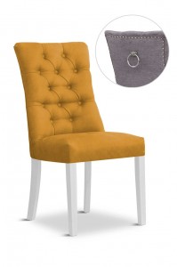 Scaun tapitat cu stofa si picioare din lemn, Lord II Velvet Mustariu / Alb, l51xA62xH100 cm