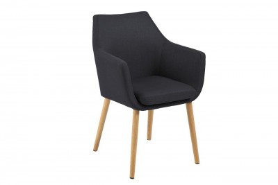 Scaun tapitat cu stofa si picioare din lemn Nora Antracit / Stejar, l58xA58xH84 cm