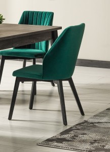 Scaun tapitat cu stofa si picioare din lemn Wella Velvet Verde / Negru, l46xA48xH87 cm