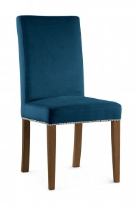 Scaun tapitat cu stofa si picioare din lemn, Willford II Bleumarin / Nuc, l47xA60xH97 cm