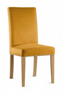 Scaun tapitat cu stofa si picioare din lemn, Willford II Mustariu / Stejar, l47xA60xH97 cm