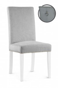 Scaun tapitat cu stofa si picioare din lemn, Willford III Argintiu / Alb, l47xA60xH97 cm