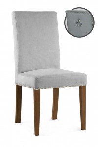 Scaun tapitat cu stofa si picioare din lemn, Willford III Argintiu / Nuc, l47xA60xH97 cm