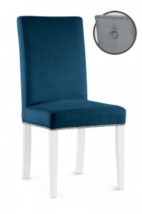 Scaun tapitat cu stofa si picioare din lemn, Willford III Bleumarin / Alb, l47xA60xH97 cm