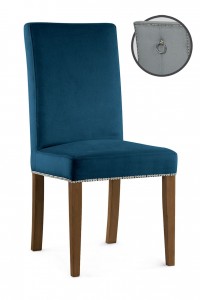 Scaun tapitat cu stofa si picioare din lemn, Willford III Bleumarin / Nuc, l47xA60xH97 cm