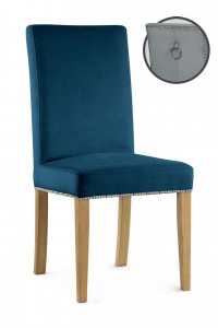 Scaun tapitat cu stofa si picioare din lemn, Willford III Bleumarin / Stejar, l47xA60xH97 cm