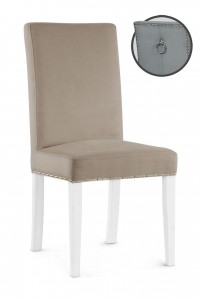 Scaun tapitat cu stofa si picioare din lemn, Willford III Cappuccino / Alb, l47xA60xH97 cm