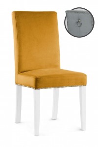 Scaun tapitat cu stofa si picioare din lemn, Willford III Mustariu / Alb, l47xA60xH97 cm