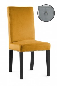 Scaun tapitat cu stofa si picioare din lemn, Willford III Mustariu / Negru, l47xA60xH97 cm