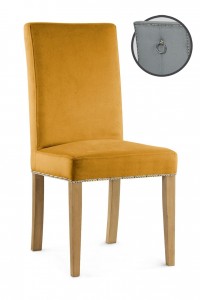 Scaun tapitat cu stofa si picioare din lemn, Willford III Mustariu / Stejar, l47xA60xH97 cm