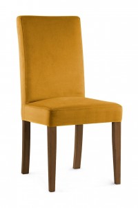 Scaun tapitat cu stofa si picioare din lemn, Willford Mustariu / Nuc, l47xA60xH97 cm