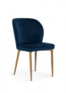 Scaun tapitat cu stofa si picioare metalice, Aine Velvet Bleumarin / Stejar, l54xA60xH87 cm