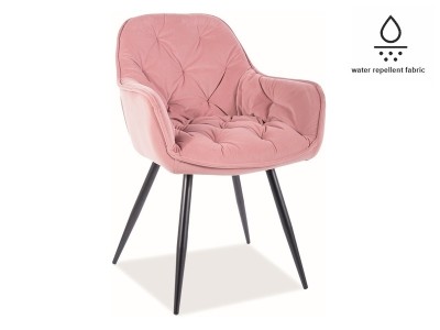 Scaun tapitat cu stofa si picioare metalice Clyde Matt Velvet Roz / Negru, l57xA58xH87 cm