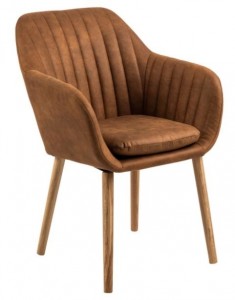 Scaun tapitat cu stofa si picioare din lemn Emilia Camel / Stejar, l57xA61xH83 cm