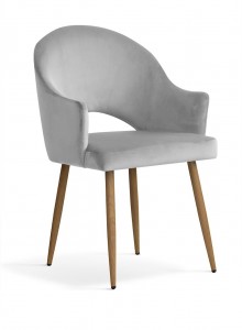 Scaun tapitat cu stofa si picioare metalice, Goda Velvet Argintiu / Stejar, l56xA62xH87 cm