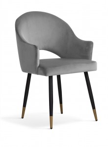 Scaun tapitat cu stofa si picioare metalice, Goda Velvet Gri / Negru / Auriu, l56xA62xH87 cm