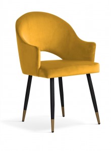 Scaun tapitat cu stofa si picioare metalice, Goda Velvet Mustariu / Negru / Auriu, l56xA62xH87 cm